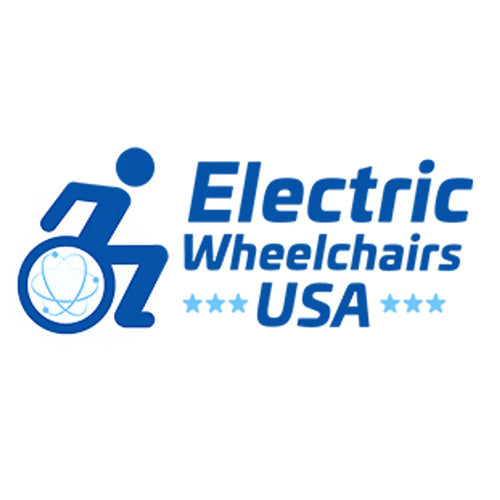 Logo of Electric Wheelchairs USA with a blue icon of a person in a wheelchair.