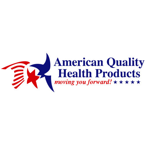 Logo of American Quality Health Products with a red, white, and blue design on a white background.