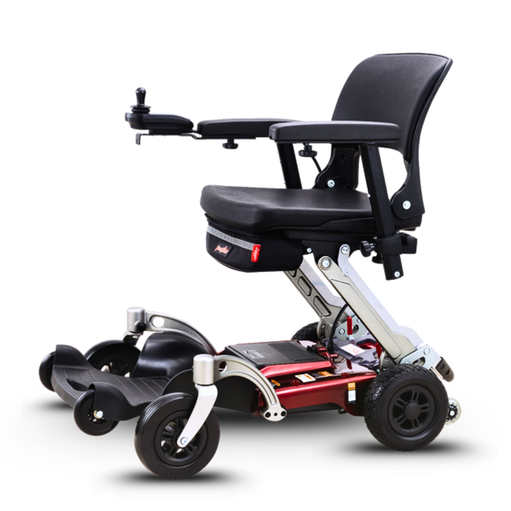 FreeRiderUSA Luggie Chair rear angle view showing frame and wheel design