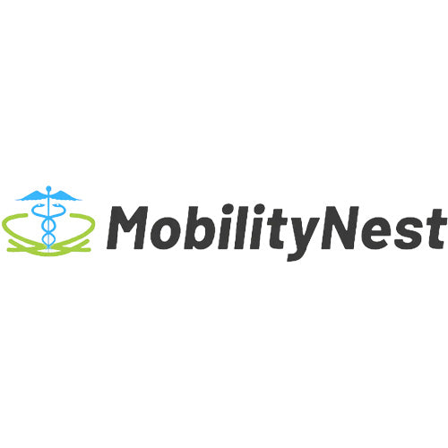 Logo of MobilityNest with a stylized design on a white background
